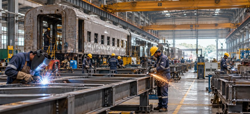 Technicians performing fault-check operations in yard